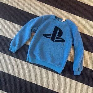 Sony Blue Sherpa Crewneck with Dark Navy Logo